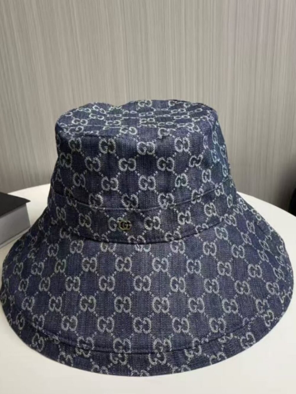 Gucci Blue Denim GG Monogram Metal Detail Outdoor Fisherman Hat